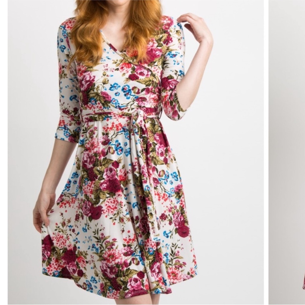 Pinkblush Floral Midi Dress with Pink and Blue Accents